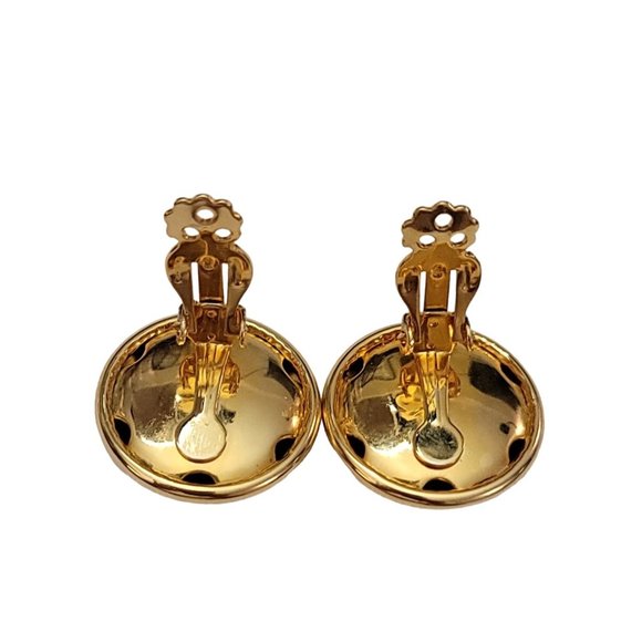 Gold Tone Clear Center Rivoli Rhinestone Clip On Earrings K848 - Picture 8 of 11